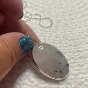 Stunning BLACK RUTILE Handmade Sterling 925 Pendant/Chain #599D